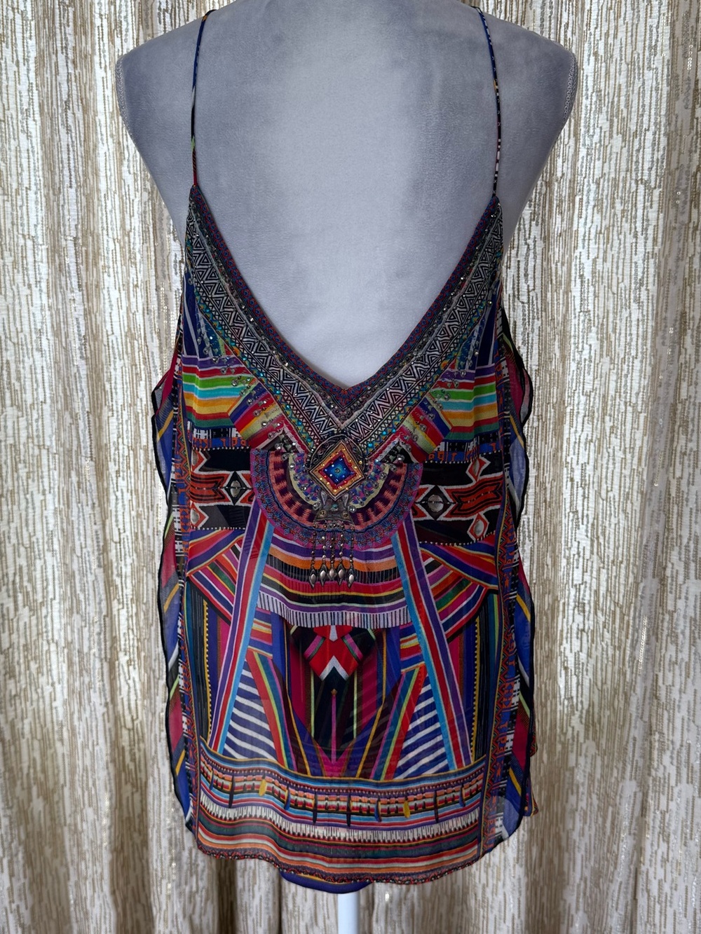 Camilla Multicolor Beaded V-Neck Spaghetti Strap Camisole - Picture 7 of 12